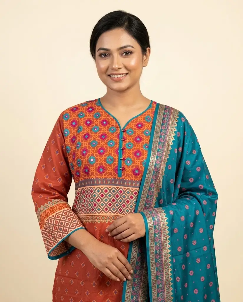BO01-Pure Cotton Embroidered Three-Piece