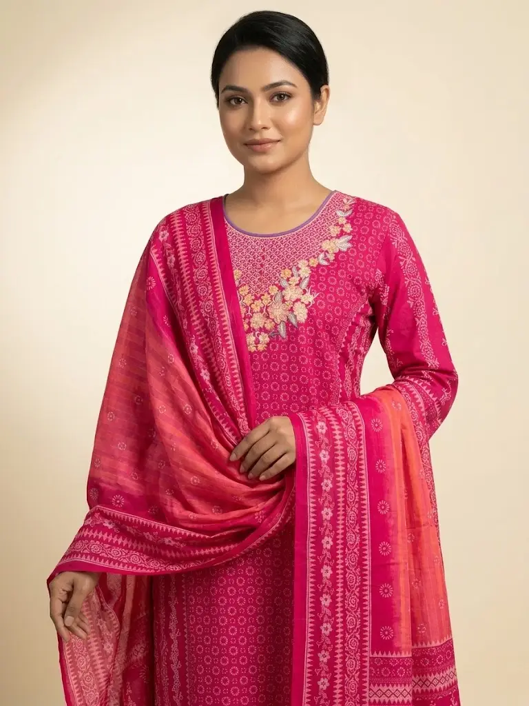 HP01-Pure Cotton Embroidered Three-Piece